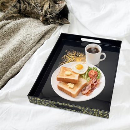 Serving Tray with Handles, 15.7 * 11.8 inches, Plastic Ottoman Tray with Exquisite Paintings, Trays for Coffee Table - color: Leopard
