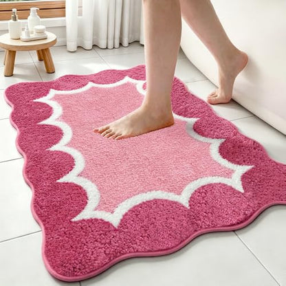 Cute Scalloped Rose Pink Bathroom Rugs, Non Slip Absorbent 24"x36" - color: Rose Pink, size: 2' x 3' (Rectangular)