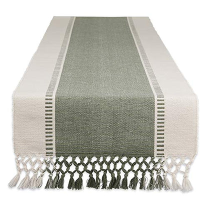 DII Dobby Stripe Table Runner, 13x108 Artichoke & Cream Background - color: Artichoke Green, size: 13x108"