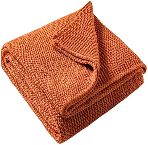 TREELY Knitted Throw Blanket Rust Orange Knit Throw Blanket for Couch Sofa Beach Chair, 50" x 60" - color: Rust Orange, size: Throw(50" x 60")