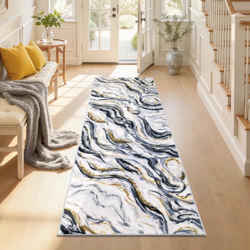 Yamaziot 2x6 Washable Modern Abstract Runner Rug Non-Slip for Hallways - color: Black, size: 2x6ft