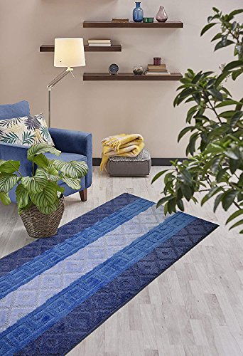 3 Ft Blue Entryway Kitchen Bath Rug Mat, Custom Size, Non Slip Washable - color: Blue Meander, size: 2'2" x 3' (Rectangular)