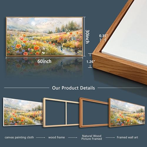 QIYILEXWART Canvas Wall Art For Living Room Large Wall Decor For Office Bedroom Decorations Colorful Wildflower Landscape Pictures Farmhouse Painting Artwork Room Wall Mural Aesthetic Home Decor - color: Colorful Wildflower Artwork, size: 60"L x 30"W