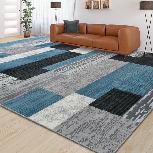 Large Area Rugs, Modern Geometric Patchwork Floor Decor Rockwood Collection - color: Blue, size: 5' x 8' (Rectangular)