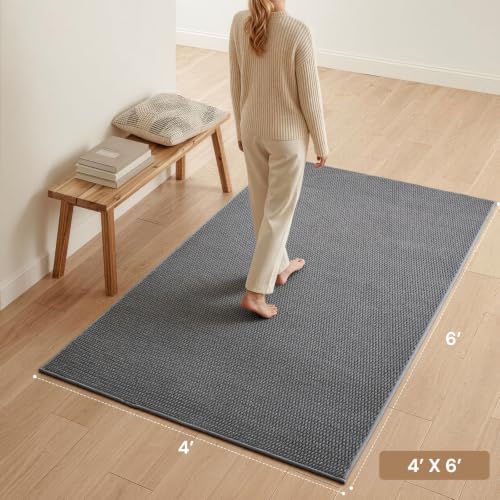 Sunfly 4x6 Washable Area Rug with Non Slip Rubber Backing Dark Grey - color: Dark Grey, size: 4' x 6' (Rectangular)