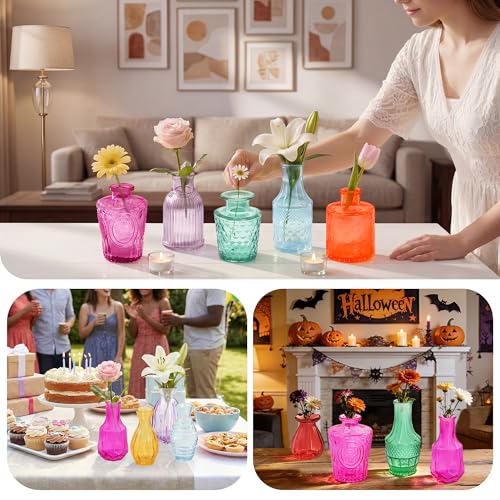 Glass Bud Vases in Bulk Small Mini Colorful Vase for Flowers 17pc - color: Colorful