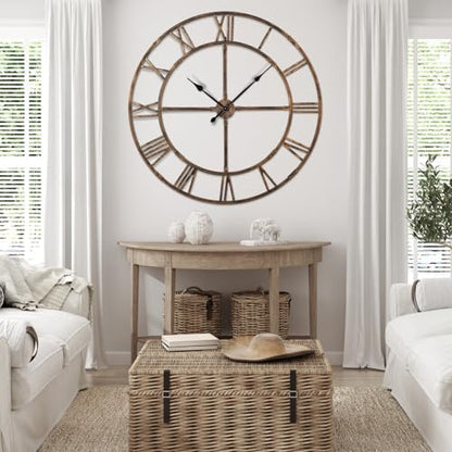 32 Inch Large Silent Wall Clock, Easy Assembly Roman Numeral Bronze - color: Bronze Metal Wall Clock, size: 32inch