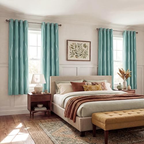 NICETOWN Aqua Blue Stripe Curtain Panels 63 inch Long for Dining Room - color: 1 - Aqua Blue, size: 52"W x 63"L (Pack of 2)