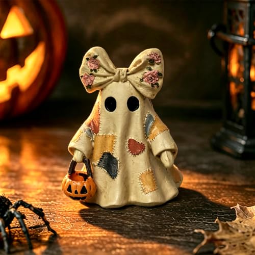 Halloween Ghost Figurine Cute Bow Resin Ghost Statue 1 Pcs - color: Styl 23