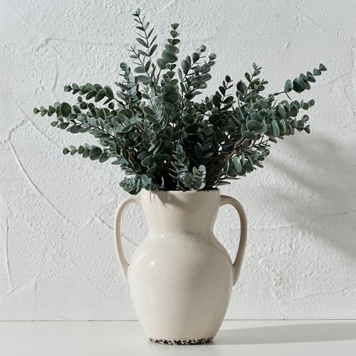 Emotionally Grounded Vase, Vaseking Large Ceramic Rustic Vase with 2 Handles, 8.3 inch Minimalist Decorative Farmhouse Vases for Home Decor, Living Room, Enterway, Table Decoration, Ice Cracked White - color: 19402-antique White