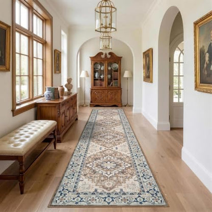 Lofus 2x8 Hallway Kitchen Washable Runner Rug, Boho Entry Long Carpet Brown - color: Floral Brown, size: 2' x 8' (Runner)
