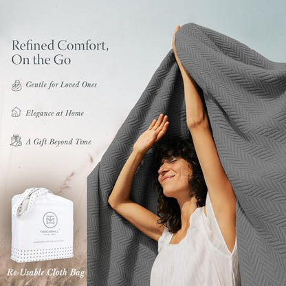 Threadmill Luxury 100% Cotton Twin Herringbone Blanket, Dark Grey - color: Dark Grey, size: Twin (68" x 92")