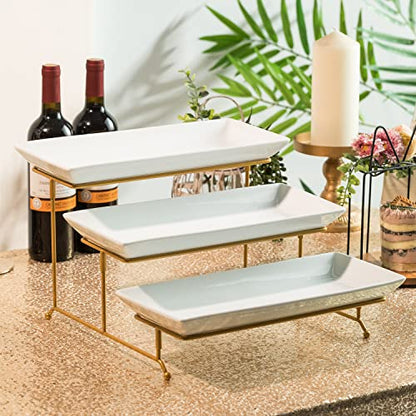 Gomakren 3 Tier Serving Stand, 14 Inch White Serving Platter with Trays - color: Gold, size: 15.7" x 13.5" x 9.2"