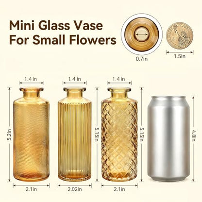 Glass Bud Vases Set of 30, Small Gold Amber Flower Vases Bulk - color: Amber Gold