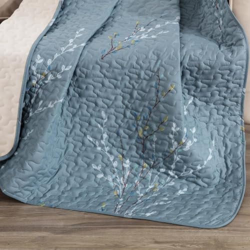 Exclusivo Mezcla 60"x 80" Boho Quilted Throw Blanket, Blue Quilt Throw - color: Floral Blue, size: 60 x 80 inch
