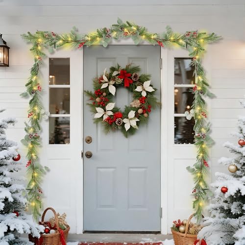 DR.DUDU 9FT Prelit Christmas Garland with Lights Mantel Decorations - size: 9FT