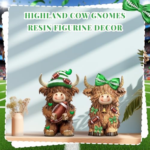 2 Pack Football Highland Cow Figurine Resin Football Decor - style: Football