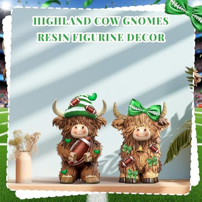 2 Pack Football Highland Cow Figurine Resin Football Decor - style: Football