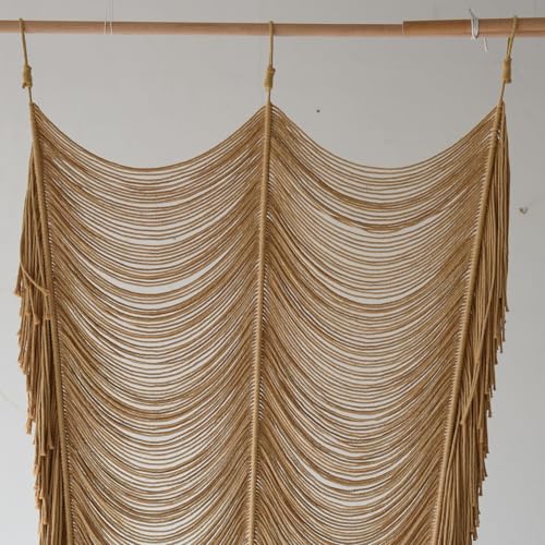 Macrame Curtain Handmade Khaki Boho Doorway window Curtain Room 41"W*75"L - color: Khaki1