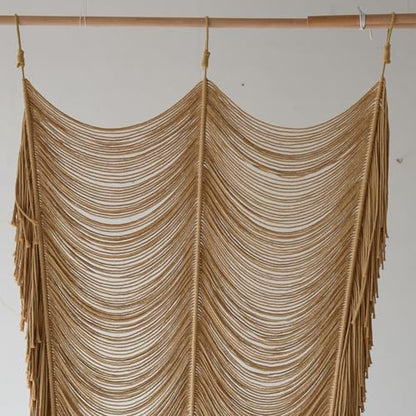 Macrame Curtain Handmade Khaki Boho Doorway window Curtain Room 41"W*75"L - color: Khaki1