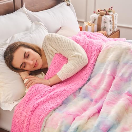 NEWCOSPLAY Faux Fur Sherpa Throw Blanket for Couch, Light Rainbow, 40"x50" - color: Light Rainbow, size: Throw(40"x50")