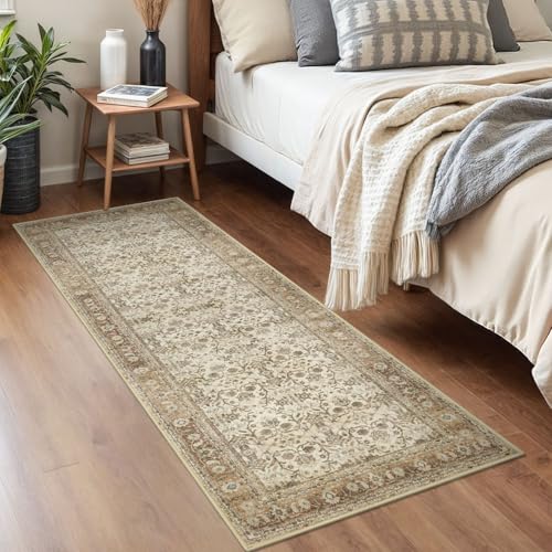SIILOOM 2x5 Washable Runner Rug, Non Slip Soft Area Rug for Hallway Kitchen - color: Beige/Brown, size: 2' x 5' (Runner)
