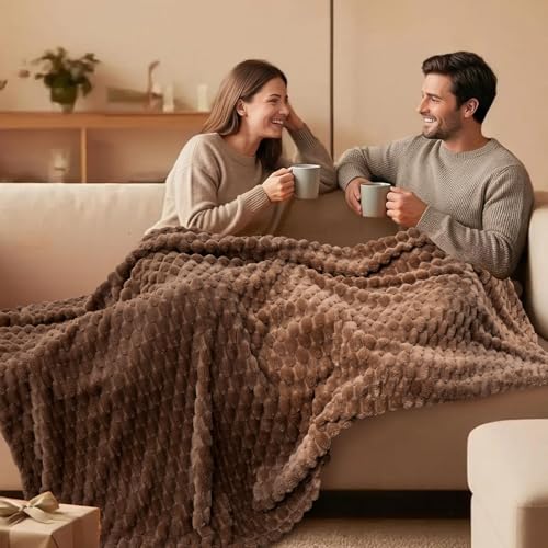 Vessia Flannel Fleece Throw Blanket, 3D Jacquard Mocha Fuzzy and Warm Blanket for Couch, Sofa, Bed, 300GSM Super Soft Touch Cozy Home Decor for All Seasons (50x70 inches) - color: Mocha, size: 50×70inch