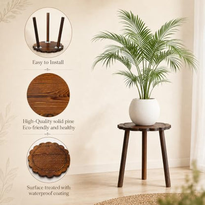 Nuanchu Scalloped Small Wood Plant Stand Indoor Fall Single Plant Stool 11"
