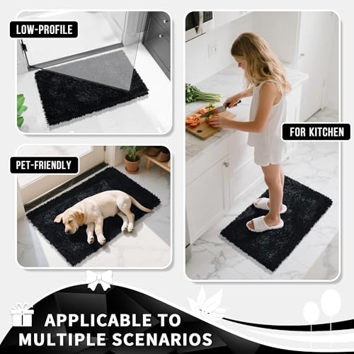 Yimobra Chenille Black Bathroom Rug, Ultra Soft Non Slip Bath Mat, 24 x 17 - color: Black, size: 24" X 17"