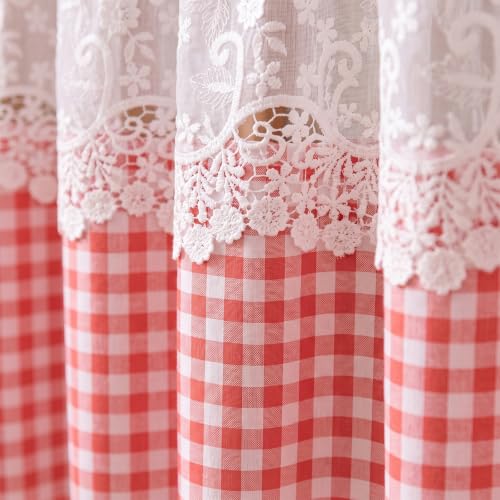 Red Gingham Valance Lace Curtain for Small Window Shabby Chic 52Wx18L - color: Red Gingham, size: 52"W x 18"L (Pack of 1)
