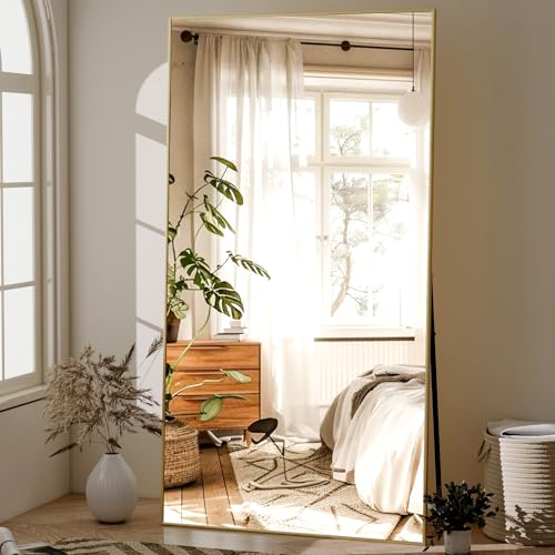 GLSLAND 71"x31" Full Length Mirror Large Floor Mirror with Stand - color: Gold, size: 71"L x 31"W