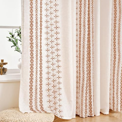 Boho Curtains for Living Room Stripe Embroidered 84 Inch 2 Panels - color: Striped-beige, size: 52"W x 84"L (Pack of 2)