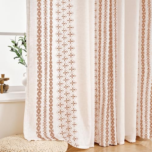Boho Curtains for Living Room Stripe Embroidered 90 Inch 2 Panels - color: Striped-beige, size: 52"W x 90"L (Pack of 2)