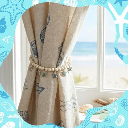 4 Pcs Magnetic Starfish Themed Curtain Tiebacks Ocean Coastal Pearl Bead Curtain Tiebacks Holders Boho Farmhouse Bedroom Decor Accessories for Home Office Hotel Living Room - style: Cute