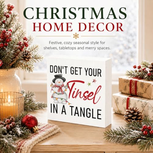 Don't Get Your Tinsel in a Tangle Sign, Funny Christmas Wood Box Decor - color: Style 25