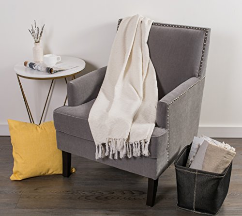 DII Modern Cotton Geometric Blanket Throw with Fringe for Chair, Couch, Picnic, Camping, Beach, & Keep Cozy with Everyday Use, 50x60, Off-White - color: Off-white, size: 50x60"