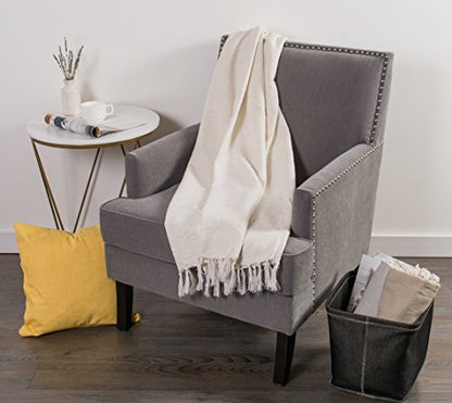 DII Modern Cotton Geometric Blanket Throw with Fringe for Chair, Couch, Picnic, Camping, Beach, & Keep Cozy with Everyday Use, 50x60, Off-White - color: Off-white, size: 50x60"