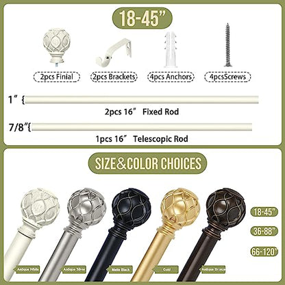 TANGWIN Farmhouse Curtain Rod Adjust 18-45",Heavy Duty Boho,Antique White - color: Antique White, size: 18-45" & 1pack