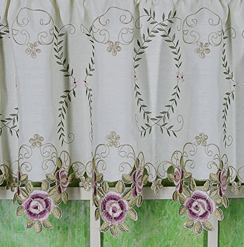 Today's Curtain Verona Reverse Embroidery Tailored Valance, 18", Ecru/Rose, 70" W X 18" L - color: Ecru/Rose, size: 70"W x 18"L (Pack of 1)