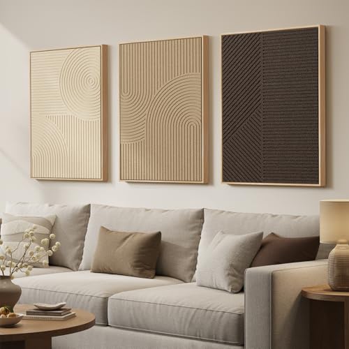 Large 3D Framed Neutral Abstract Wall Art Set of 3, Modern Artwork 20x30 In - color: Neutral --B, size: 20"w X 30"h X 3pcs