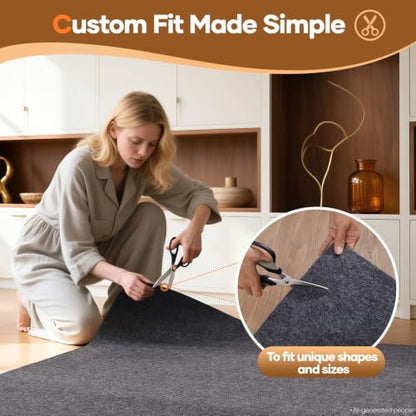 Veken 2 x 6 Ft Non Slip Cushioned Rug Pad Gripper, Felt and Silicone Backing, 1/4 inch Thick Runner Carpet Liner Protector Mat for Area Rugs and Hardwood Floors, Light Gray