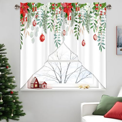 Christmas Ball Swag Valances 1 Pair, Window Treatment 28x36 in - color: Green Leaves-christmas, size: 28"W x 36"L (Pack of 2)