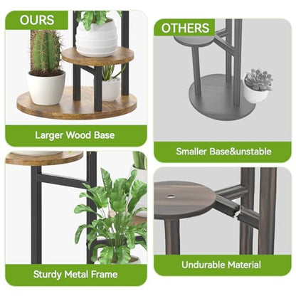 Oppro Plant Stand Indoor, 5 Tier Metal Wood Flower Multiple Shelf - color: Black-5 Tier