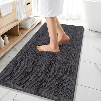 OLANLY Thick Bathroom Runner Rugs 47x20, Soft Chenille Bath Rugs, Dark Grey - color: Dark Grey, size: 47" X 20"