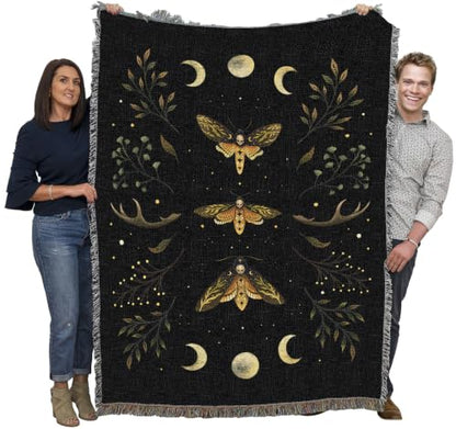 Pure Country Weavers Death Head Moth Blanket by Episodic Drawing- Fantasy Gift Tapestry Throw Woven from Cotton - Made in The USA (72x54) - color: Death Head Moth, size: 72x54
