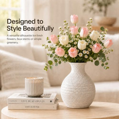 Nawaza Ceramic Flower Vase White Small Farmhouse Table Decor Vase V14 - color: Modern White-v14
