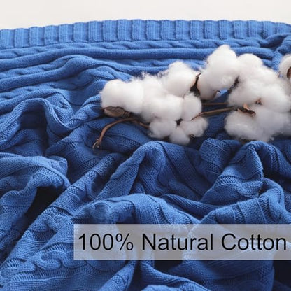 NTBAY Cotton Oversized Cable Knit Throw Blanket, 60 x 80, Cobalt Blue - color: Cobalt Blue, size: Twin(60"x80")
