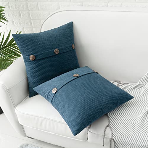 HWY 50 Blue Chenille Throw Pillow Covers 22x22 Inch Buttons Pack of 2 - color: Blue, size: 22" x 22" (Pack of 2)