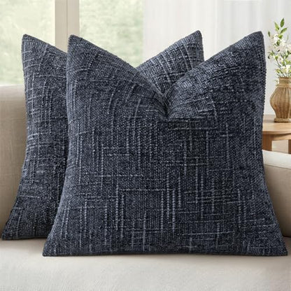 MIULEE Chenille Textured Throw Pillow Covers Navy Blue 18x18 Set of 2 - color: Navy Blue, size: 18" x 18" (Pack of 2)