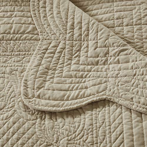 Madison Park Luxe Damask Stitching Throw Blanket, 60"x72" - color: Scalloped Edges Khaki, size: 60"x72"